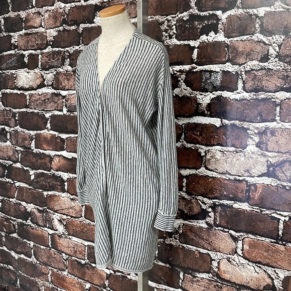 C.T. Plage Linen Shirt Dress Tunic Knit Stripes Gray Size 36 US 4 - Picture 8 of 12
